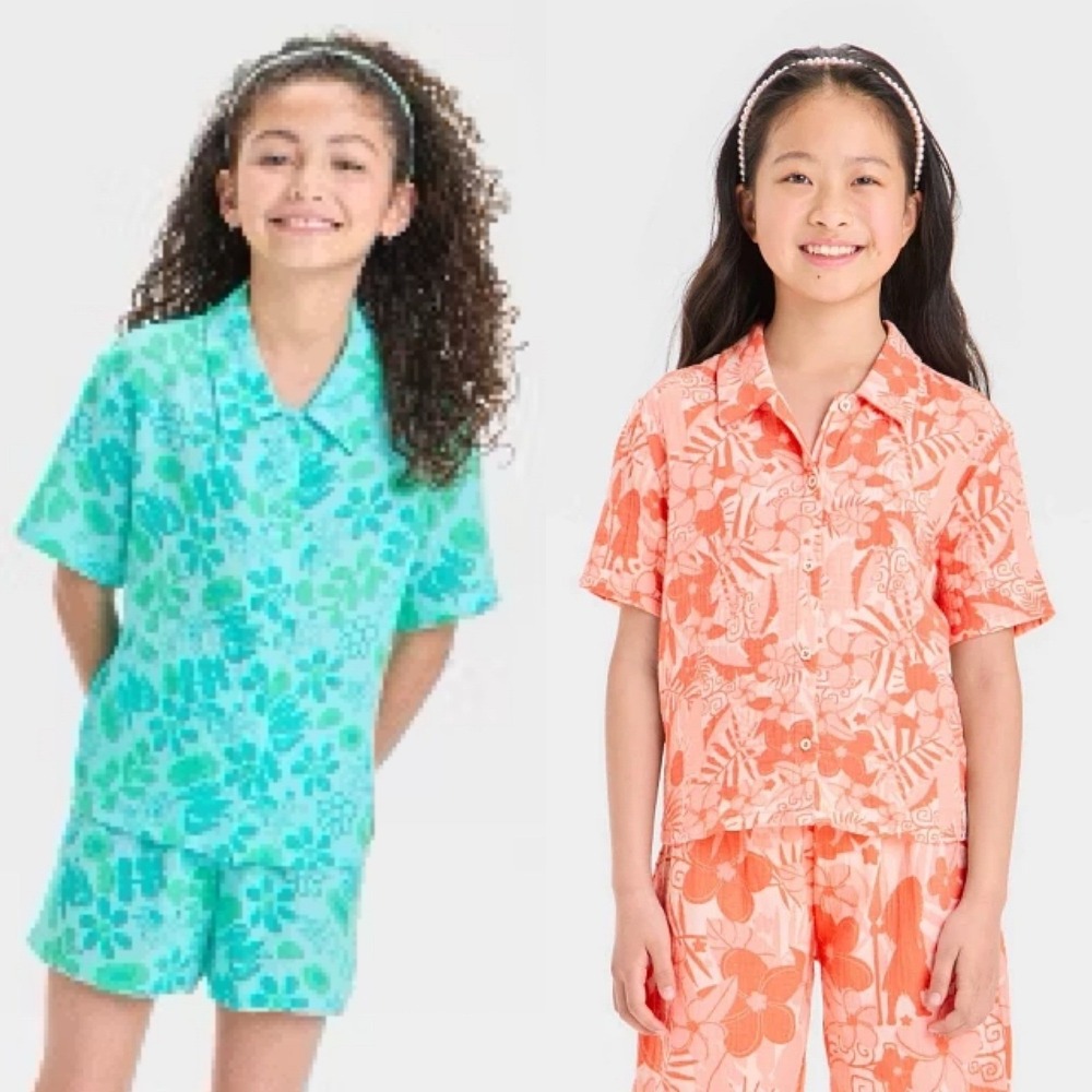 2-Sets Bluey and Moana Girls Cotton Gauze Shirt & Shorts Sets Cotton M Size 8